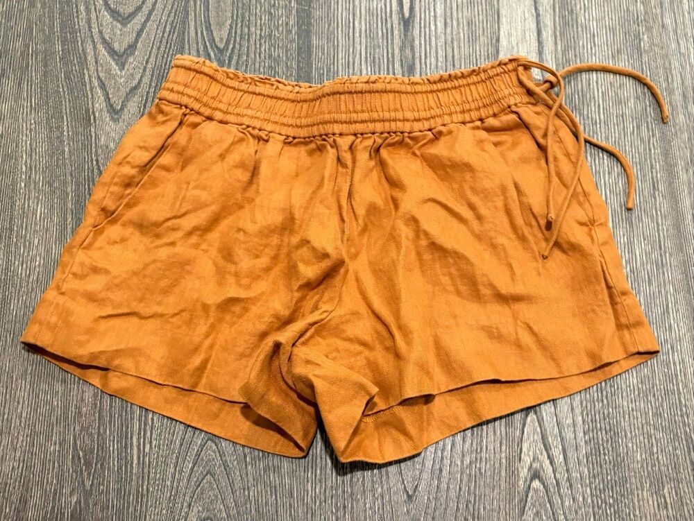 J.CREW Womens Linen Shorts High-Rise Pull-On Drawstring Elastic Waist Brown Sz S
